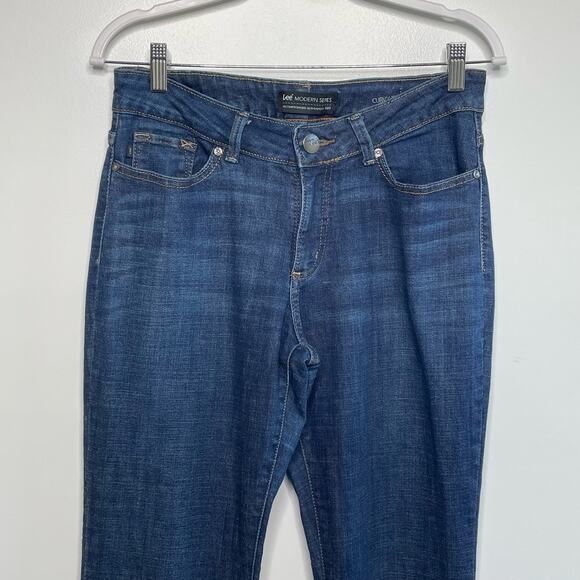 Lee Medium Wash Curvy Fit Mid Rise Bootcut Denim Jeans Stretch Blue Women's Sz 8 - Picture 3 of 13
